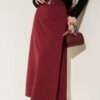 Double Belted Stitch Detail Skirt Burgundy al por mayor skirt - Hicabistan fábrica Turquía