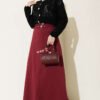Double Belted Stitch Detail Skirt Burgundy wholesale skirt view 2 - Hicabistan Turkey factory
