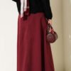 Double Belted Stitch Detail Skirt Burgundy wholesale skirt view 3 - Hicabistan Turkey factory