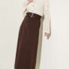 Double Belted Stitch Detail Skirt Brown wholesale skirt view 2 - Hicabistan Turkey factory