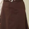 Double Belted Stitch Detail Skirt Brown wholesale skirt view 4 - Hicabistan Turkey factory