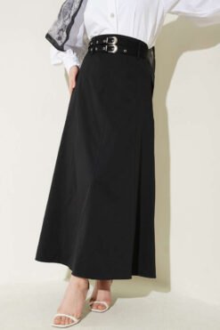 Double Belted Stitch Detail Skirt Black groothandel skirt - Hicabistan Turkije fabriek