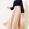 Double Pleated Waist Elastic Skirt Beige al por mayor skirt view 2 - Hicabistan fábrica Turquía