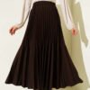 Double Pleated Waist Elastic Skirt Brown بالجملة skirt - Hicabistan مصنع تركيا