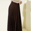 Double Pleated Waist Elastic Skirt Brown groothandel skirt view 3 - Hicabistan Turkije fabriek