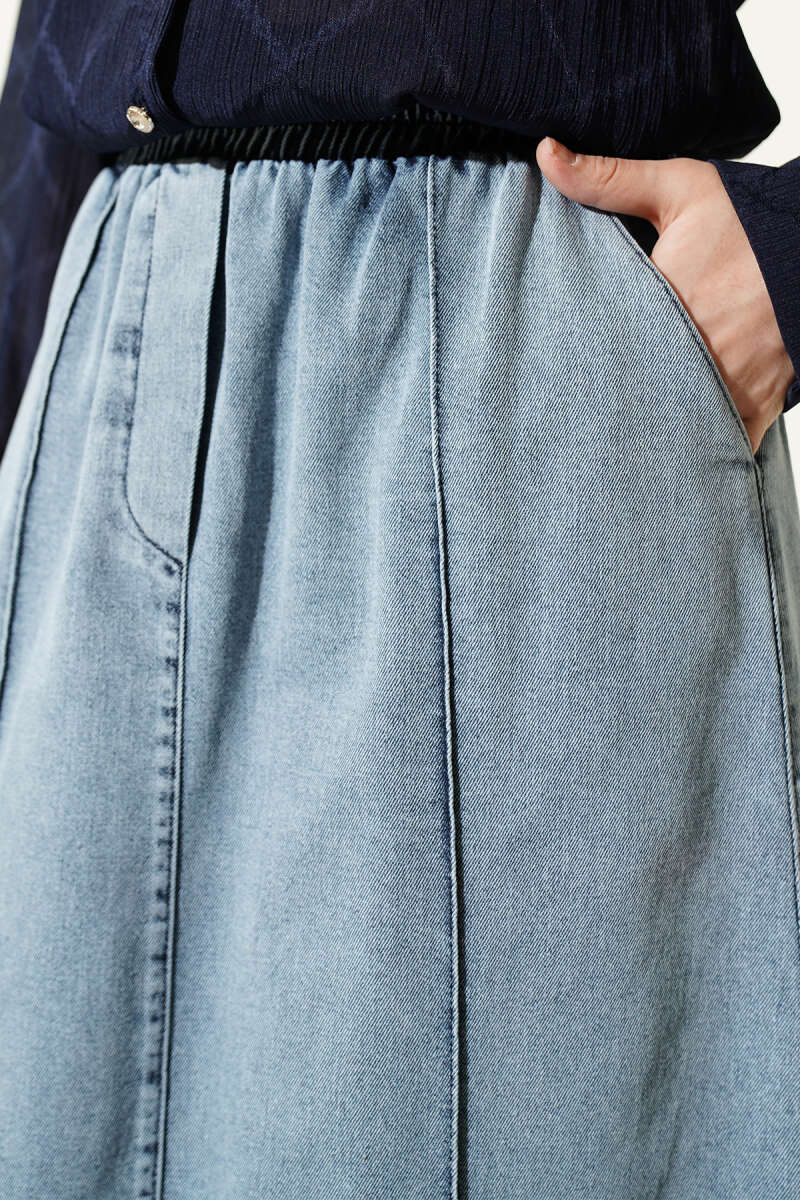 Elastic Waist Denim Skirt Blue en gros skirt view 4 - Hicabistan usine Turquie