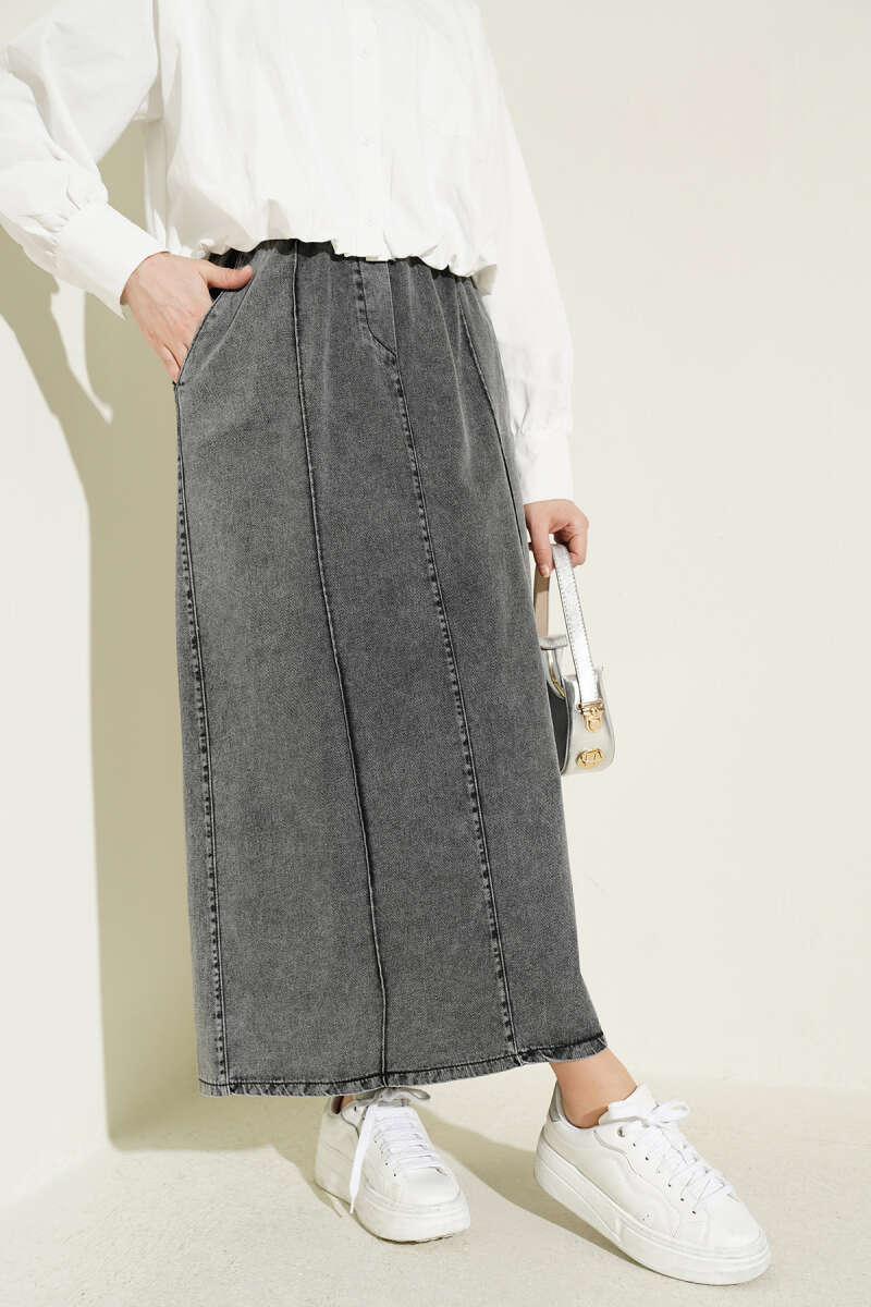 Elastic Waist Denim Skirt wholesale skirt - Hicabistan Turkey factory