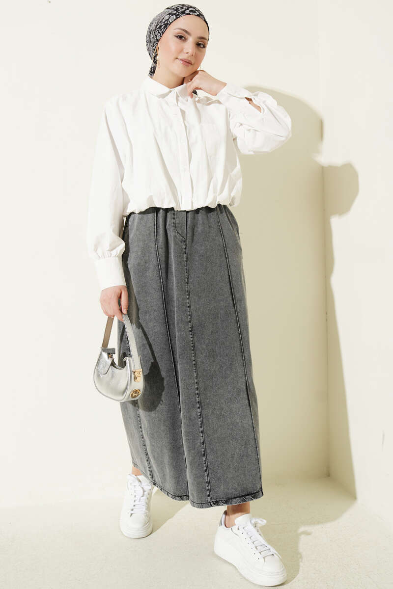 Elastic Waist Denim Skirt wholesale skirt view 2 - Hicabistan Turkey factory