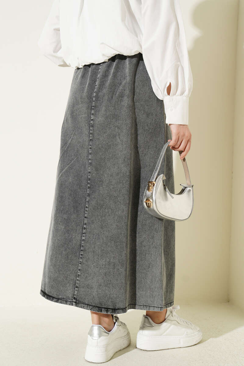 Elastic Waist Denim Skirt wholesale skirt view 3 - Hicabistan Turkey factory
