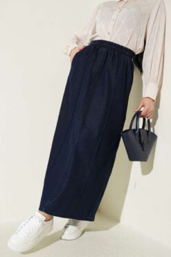 Elastic Waist Denim Skirt Navy Blue en gros skirt - Hicabistan usine Turquie