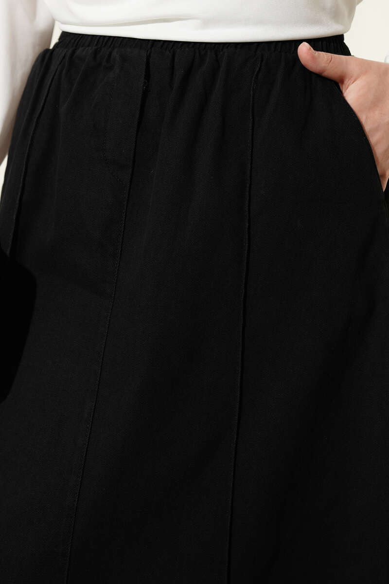 Elastic Waist Denim Skirt Black all'ingrosso skirt view 4 - Hicabistan fabbrica Turchia
