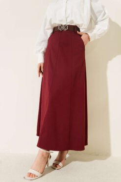 Basic Skirt with Belt Burgundy