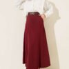 Basic Skirt with Belt Burgundy wholesale skirt view 2 - Hicabistan Turkey factory