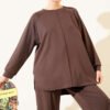 Oval Loysha Two-Piece Set Brown Großhandel clothing set view 2 - Hicabistan Türkei Fabrik