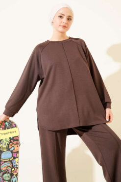 Oval Loysha Two-Piece Set Brown al por mayor clothing set view 2 - Hicabistan fábrica Turquía