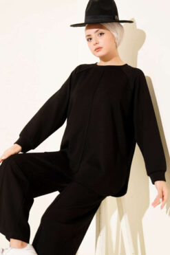 Oval Loysha Two-Piece Set Black al por mayor clothing set view 2 - Hicabistan fábrica Turquía