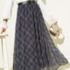 Checkered Chiffon Belted Skirt بالجملة skirt - Hicabistan مصنع تركيا