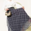 Checkered Chiffon Belted Skirt wholesale skirt view 2 - Hicabistan Turkey factory