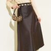 Striped Waist Elastic Satin Skirt Brown