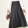Striped Waist Elastic Satin Skirt Black