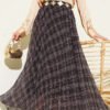 Striped Elastic Waist Chiffon Skirt Anthracite