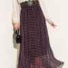 Striped Elastic Waist Chiffon Skirt Plum