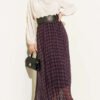 Striped Elastic Waist Chiffon Skirt Plum wholesale skirt view 2 - Hicabistan Turkey factory