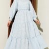 Striped Tiered Dress Blue