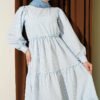 Striped Tiered Dress Blue al por mayor dress view 2 - Hicabistan fábrica Turquía