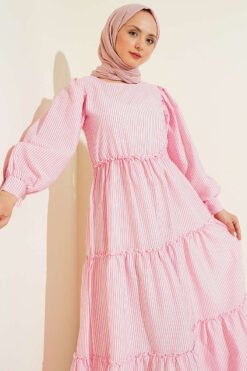 Alternatieve weergave van Striped Tiered Dress Pink