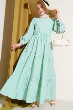 Striped Tiered Dress Green