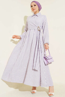 Striped Buckled Side-Tied Dress Lilac