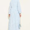 Striped Buckled Side-Tied Dress Blue wholesale dress view 3 - Hicabistan Turkey factory