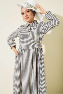 Alternative view of Striped Buckled Side-Tied Dress Black