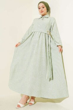 Striped Buckled Side-Tied Dress Green