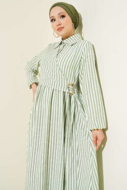 Alternative view of Striped Buckled Side-Tied Dress Green