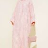 Striped Side Slit Long Shirt Pink