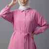 Low Shoulder Tie Belted Modal Shirt Pink