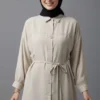 Low Shoulder Tie Belted Modal Shirt Stone