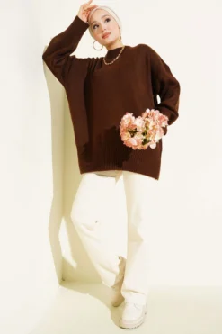 Alternatieve weergave van Oversized Knit Tunic Brown