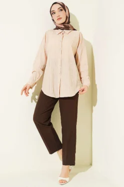 Alternative view of Low Shoulder Tree Bark Shirt Beige