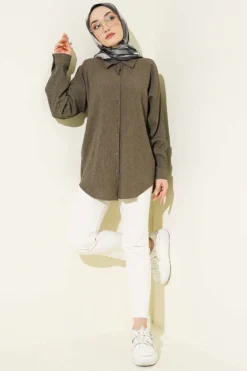 Alternative view of Low Shoulder Tree Bark Shirt Khaki