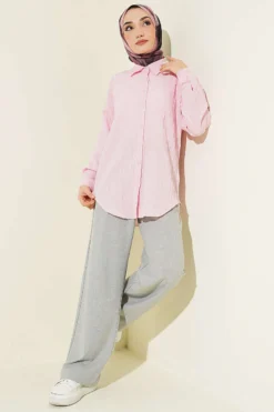 Alternative view of Low Shoulder Tree Bark Shirt Pink