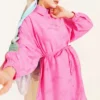 Low Shoulder Tie Belt Shirt Fuchsia