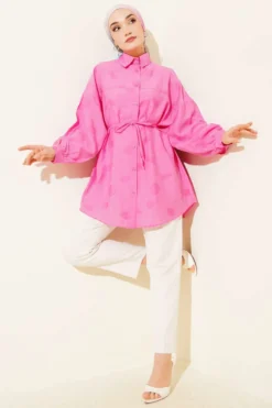 Alternative view of Low Shoulder Tie Belt Shirt Fuchsia