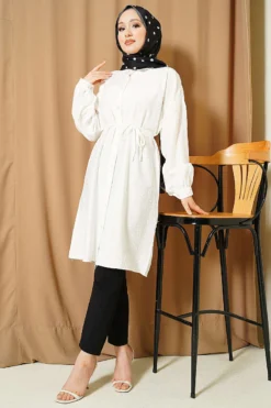 Alternative view of Low Shoulder Belted Long Shirt White