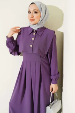 Button Detailed Jumper Dress Lilac all'ingrosso dress - Hicabistan fabbrica Turchia