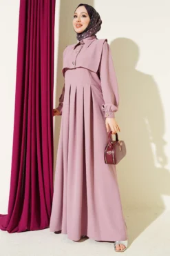 Button Detailed Jumper Dress Powder Pink all'ingrosso dress - Hicabistan fabbrica Turchia
