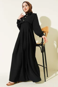 Button Detailed Jumper Dress Black all'ingrosso dress - Hicabistan fabbrica Turchia