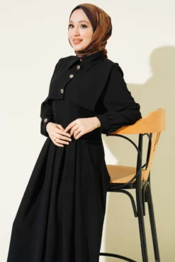 Button Detailed Jumper Dress Black all'ingrosso dress view 2 - Hicabistan fabbrica Turchia